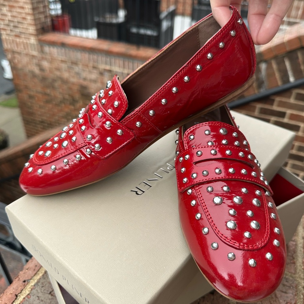 Donald J. Pliner Red Studded Patent Leather Loafers NWT - Picture 3 of 9